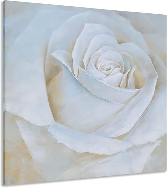 Yihui Arts White Rose Canvas Painting with Textured - Perfect for Bathroom, Bedroom, and Living Room Wall Decor
