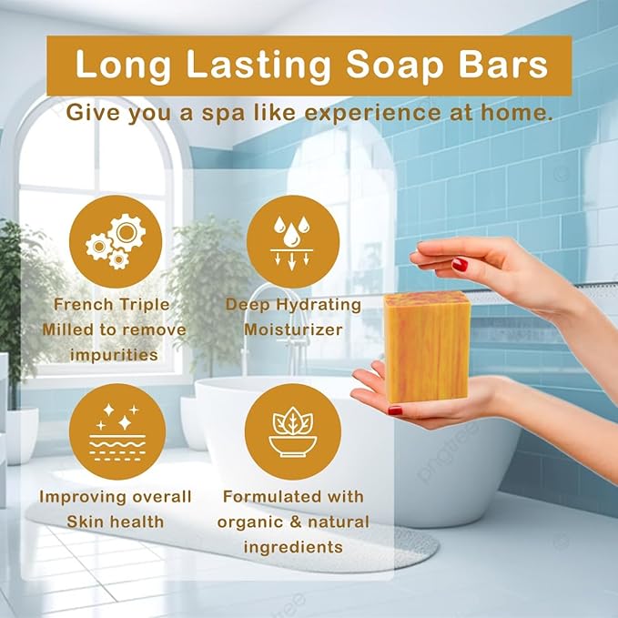 Peach Scented Natural Soap Bars (5 Bars), 3.5oz Moisturizing French Triple Milled Soap Bars Enriched with Shea Butter - Pure Plant Oil Bath & Body