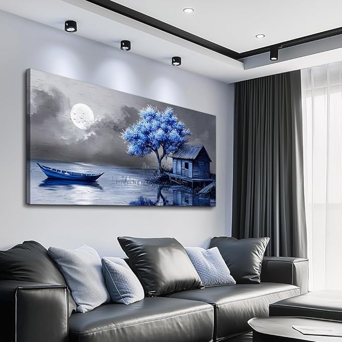 ZUITINGHUA Canvas Wall Art For Living Room Large Wall Decor For Office Bedroom Decorations Seaside Landscape Pictures Boat Painting Artwork Room Wall Mural Aesthetic Home Decor 30x60 In