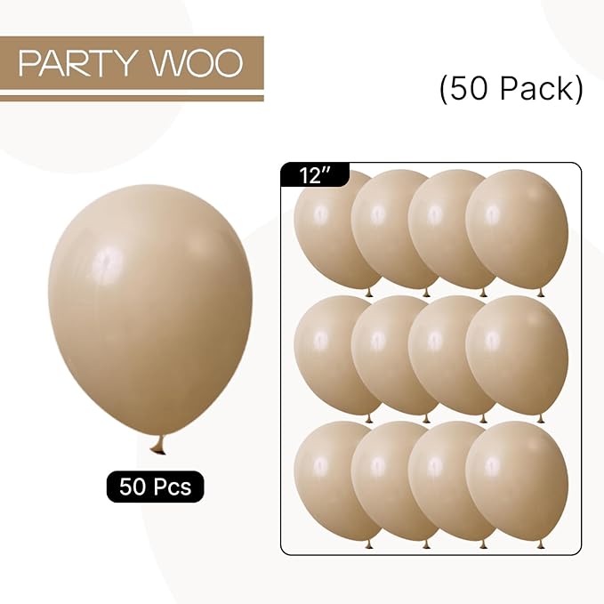 PartyWoo Light Brown Balloons 50 pcs 12 Inch Matte Tan Boho Neutral Beige Cream Latex Balloons for Baby Shower Gender Reveal Graduation Safari Woodland Wedding Birthday Party Decorations Brown-F56