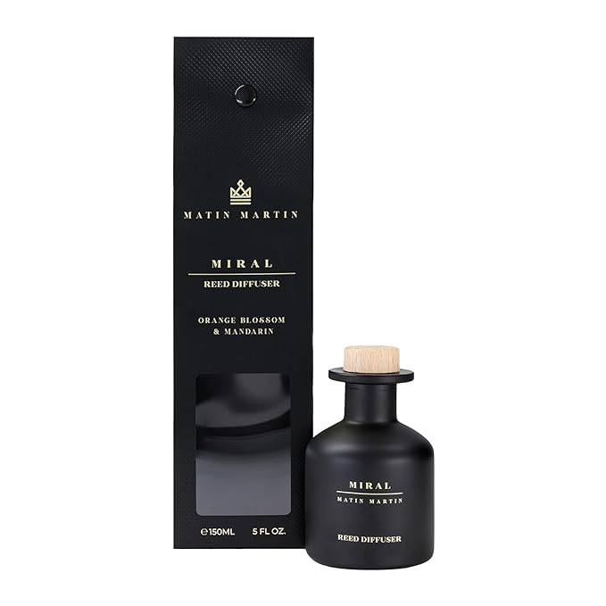 Miral Reed Diffuser 5 oz - Luxury Aromatherapy with Orange Blossom & Mandarin - Home Decor Gift for Bedroom, Office, Living Room, Bathroom - Long Lasting Scent - Premium Fragrance Sticks