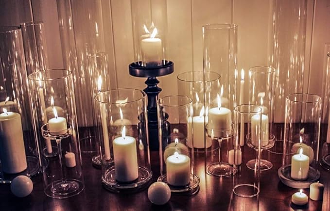 CYS EXCEL 2 PCS (H:14" D:2.5") Open Ended Clear Glass Hurricane Candleholder Tube Lamp Shade Open Flame Candlestick Holder Chimney Tube Cover Bottomless Cylinder