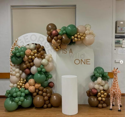 Sage Green and Brown Balloons, 12 Inch Olive Green Brown and Gold Jungle Safari Balloons for Baby Shower Camo Army Woodland Forest Hunting Wild One Birthday Party Decorations