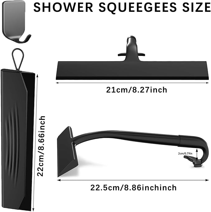 Shower Squeegee for Glass Doors, All-One-Piece Silicone with Built-in Hook Design for Easy Hanging and Cleaning, for Bathroom, Glass, Kitchen, Tile Wall, Car