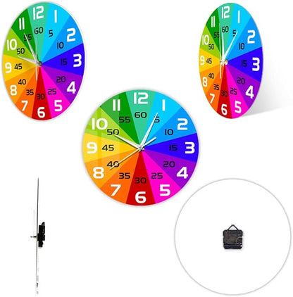 15 Inch Rainbow Color Wheel Telling Time Teaching Clock, Learn to Tell Time Educational Wall Clock Silent Non Ticking Battery Operated for School Classroom Kids Students Back to School Gifts