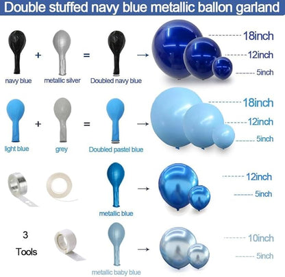 Navy Royal Blue Balloon Arch Kit Double Stuffed Metallic Blue Balloon Garland Varied Sizes for Birthdays Baby Showers Graduations Weddings Proms More Special Occasions