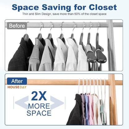 HOUSE DAY White Plastic Hangers 10 Pack, Plastic Clothes Hangers with Built-in Hooks, Durable and Strong Coat Hanger for Closet, Space Saving Clothing Hanger for Shirts, Coats, Skirt, Dress