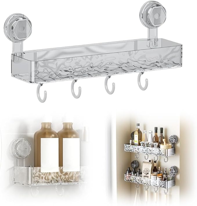 Corrugated Suction Cup Storage Holder, 2026 New Movable Shower Shelf Suction Cup,Shower Caddy Large Capacity Bathroom Organizer,No-Drill Wall-Mounted Storage Shelf (Gray)