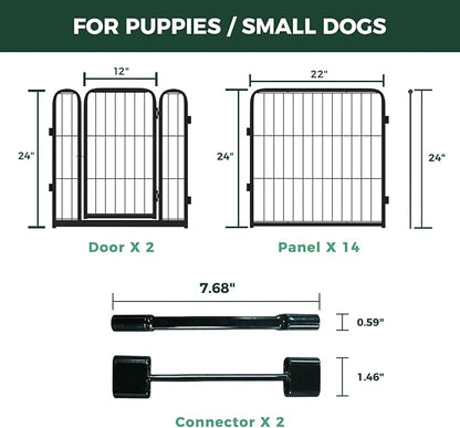 FXW Homeplus Unleashed Indoor Dog Playpen - Stress-Free and Safe Play, Heavy Duty 24 Inch 16 Panels with Connectors (Pack of 2) for Puppy and Small Dogs, Black│Patented