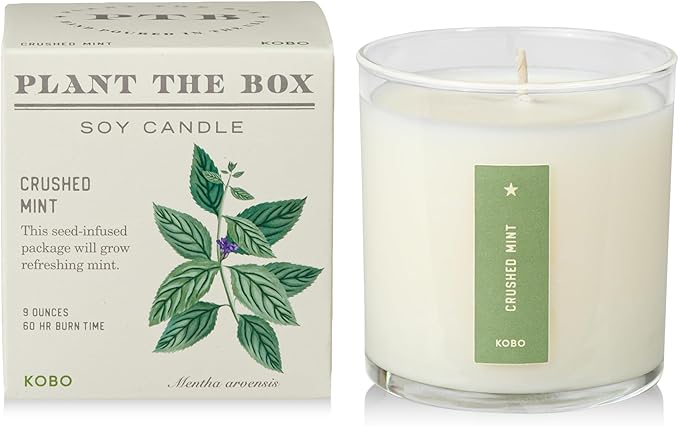 KOBO Crushed Mint Scented Candle with Plantable Box (9 oz) | Plant The Box Collection, 100% Pure Soy Wax Candles | Hand-Poured in USA | Long Lasting 60 Hour Burning Candles | Scented Candles for Home