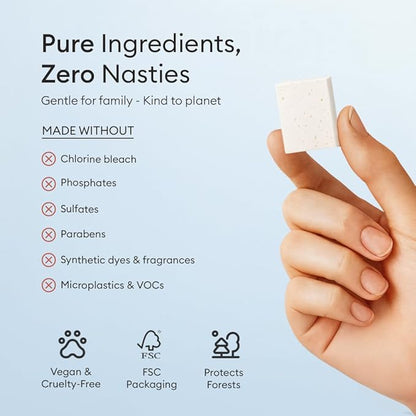 Vove Plastic-Free Laundry Detergent Tablets, 60 Pack – Concentrated, Biodegradable & Plant-Based Formula with 3x Enzyme Power – Tough on Stains, Gentle on Fabric, Fragrance-Free & Eco-Friendly