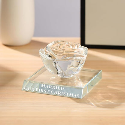 Christmas Wedding Gifts for Couples-Crystal Rose, Mr & Mrs Wedding Gift, Best Decoration Memorial Gift for Bride & Groom (Our First Christmas Married）