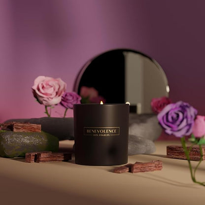 Benevolence LA Rose & Sandalwood Scented Candle | Soy Candles, Black Candle for Home | Gifts for Women and Men | Home Fragrance | Aromatherapy | 8oz, 45 Hour Burn