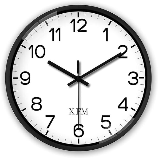 XFM Black Wall Clock Modern Small Wall Clocks Battery Operated 8 Inch Silent Non Ticking Classic Analog Clock for Kitchen Home Office Bedroom Decor