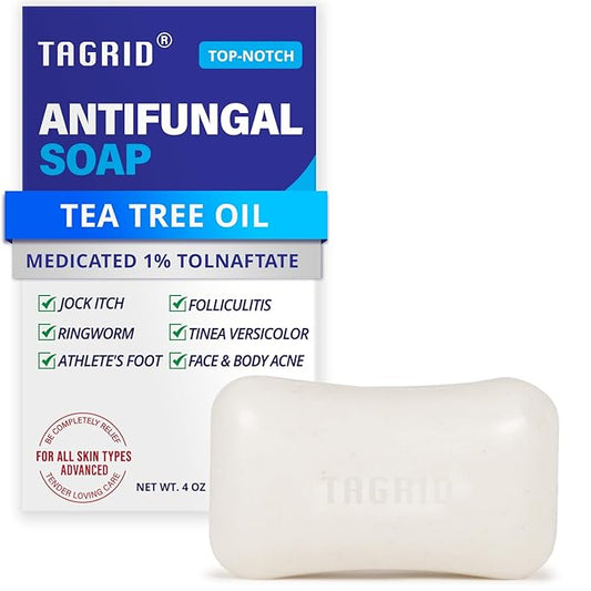 TAGRID Antifungal Soap Treatment for Body: Antibacterial Tea Tree Soap Suitable for Athletes' Post-workout rinse - Treatment for Jock Itch, Ringworm, Folliculitis, Tinea Versicolor, and Fungal Acne.