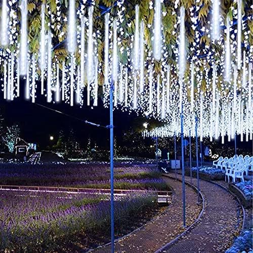2 Pack Christmas Decorations Lights Outdoor, Extendable Meteor Shower Lights with Timer, Total 384LED 30cm 16 Tubes Indoor Outdoor Snow Cascading String Light for Xmas Garden Party Decor (Cool White)