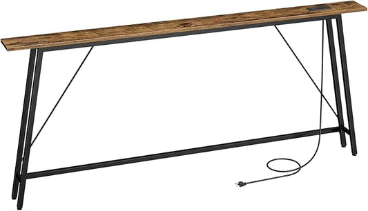 70.9" Couch Table Behind Sofa, Narrow Console Table with Outlet, Skinny Sofa Tables Narrow Long, Long Entryway Tables for Hallway, Entryway, Living Room, Rustic Brown and Black CT185UBR