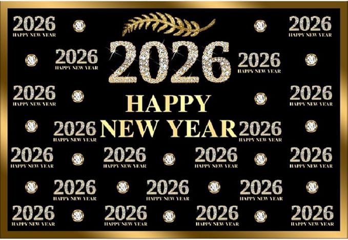 Leyiyi 12x10ft 2026 Happy New Year Backdrop Sparkling Diamond Black and Gold Photography Background Step and Repeat Diamond 2026 Photo Backdrop New Year Eve Holiday Party Photo Props