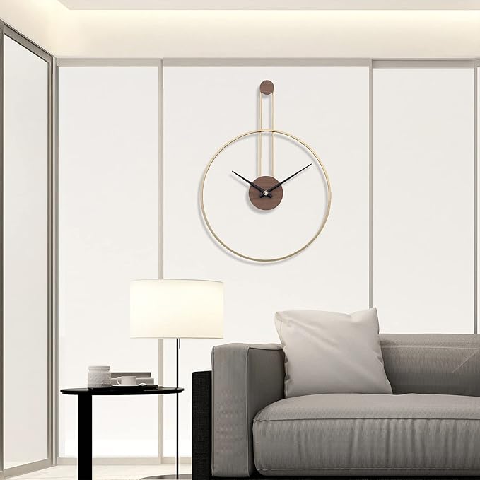 YISITEONE Large Decorative Wall Clock for Living Room,Metal & Walnut Dial Home Decor Silent Non Ticking Lightweight Clocks for Bedroom, Study, Office Decorations, 24.4"x17.7",(Gold, Medium)