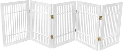 Pet Dog Gate Strong and Durable Freestanding Folding Acacia Hardwood Portable Wooden Fence Indoors or Outdoors by Urnporium (White Pet Gate, 5 Panel 24" Tall)