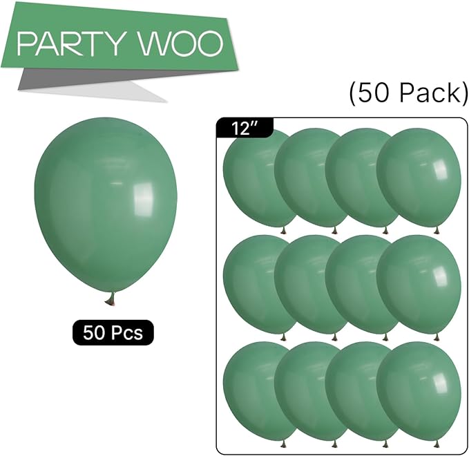 PartyWoo Sage Green Balloons 50 pcs 12 Inch Matte Dusty Olive Boho Green Eucalyptus Latex Helium Balloons for Wedding Baby Shower Gender Reveal Birthday Graduation Safari Party Decorations Green-F03