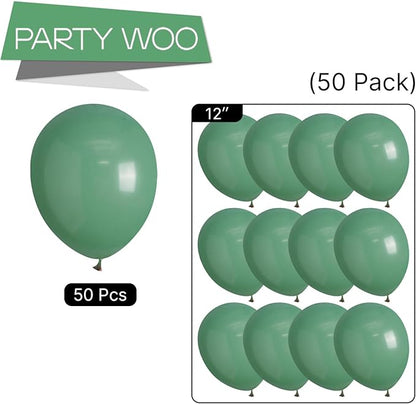 PartyWoo Sage Green Balloons 50 pcs 12 Inch Matte Dusty Olive Boho Green Eucalyptus Latex Helium Balloons for Wedding Baby Shower Gender Reveal Birthday Graduation Safari Party Decorations Green-F03