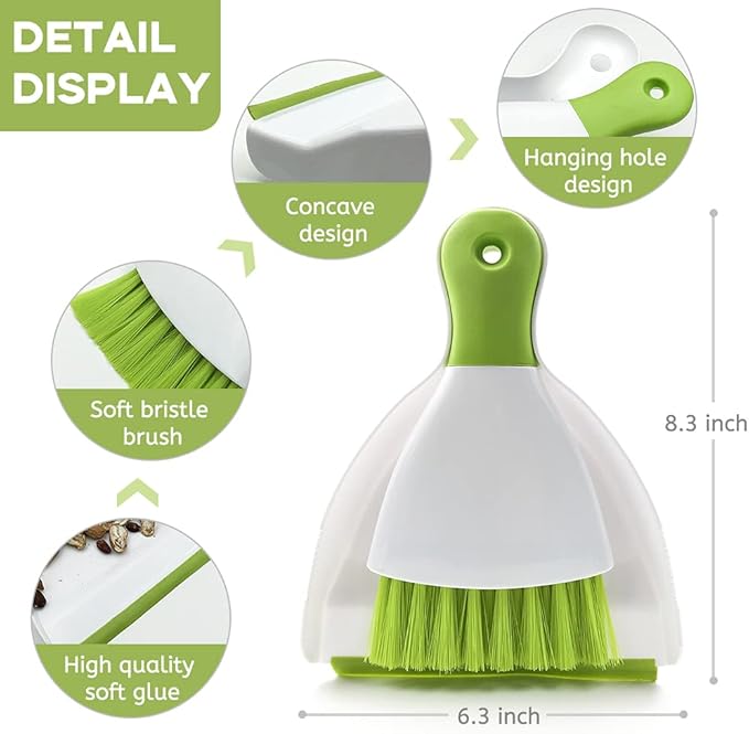 Dust pan Broom Brush Dustpan - Small Broom and Dustpan Set, Mini Dust pan, Small Dustpans and Brush Set for Home Cleaning, Sofa,Desk,Guinea Pig Cage,Cat Litter, etc. (Green (1set)
