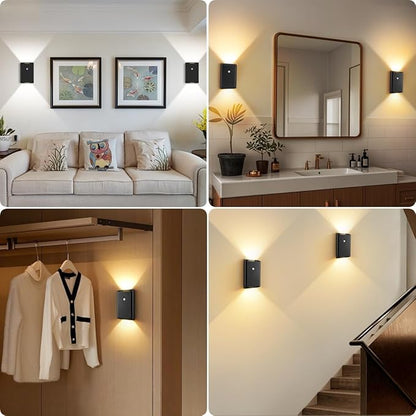 4 Pack Rechargeable Motion Sensor Wall Light: Wireless Battery Powered Wall Sconce with Remote, 3CCT Magnetic Motion Sensor Stair Light LED Indoor Up Down Wall Lamp for Bedroom Hallway Closet, Black