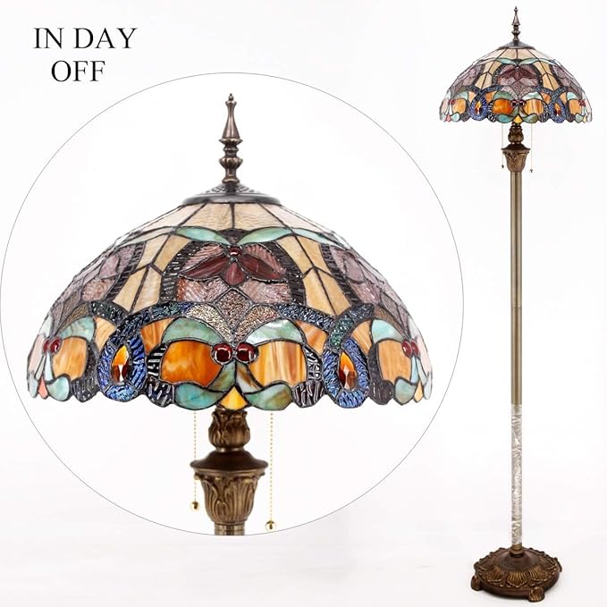 WERFACTORY Tiffany Floor Lamp Orange Liaison Stained Glass Standing Reading Light 16X16X64 Inches Antique Pole Corner Lamp Decor Bedroom Living Room Home Office S617 Series