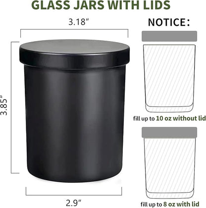 SUPMIND 12 Pack 10oz Glass Candle Jars with Lids and Sticky Labels, Empty Candle Jars for Making Candles Bulk Containers(Matte Black)