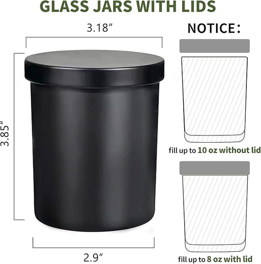 SUPMIND 12 Pack 10oz Glass Candle Jars with Lids and Sticky Labels, Empty Candle Jars for Making Candles Bulk Containers(Matte Black)