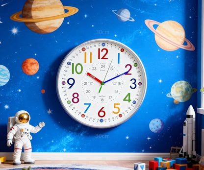 Learning Wall Clock for Kids Bedrooms, 12in Classroom Analog Clock for Kids Learning to Tell Time