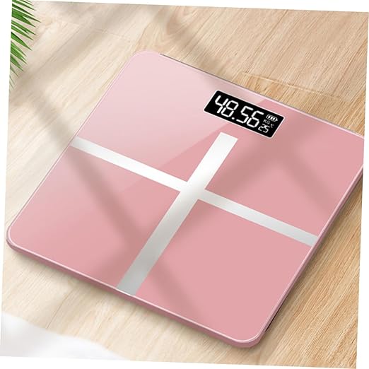 Mikinona Precise Body Weight Scale Toughened Glass Electronic USB Charging Home Use Black Screen Rose Gold Cross Design
