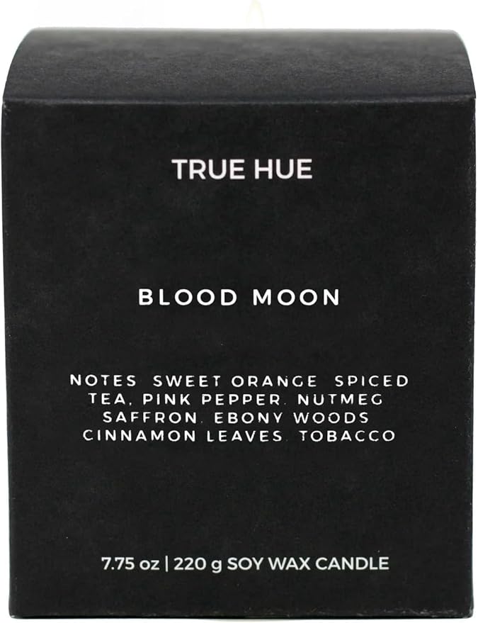 True Hue | Luxury Highly Scented Candle | Premium Soy Wax Blend | 7.75 oz | 40-50 Hour Burn Time | Cotton Wick | Natural Candles | Glass (Blood Moon)