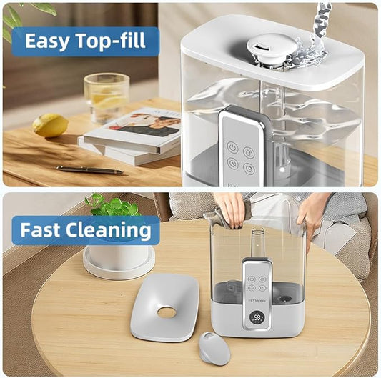 Flymoon 5L Quiet Mist Humidifier for Bedroom Large Room, Air Humidifier for Baby & Plants, Top Fill, 28dB, 3 Mist Levels, 12H Timer, App Control, White