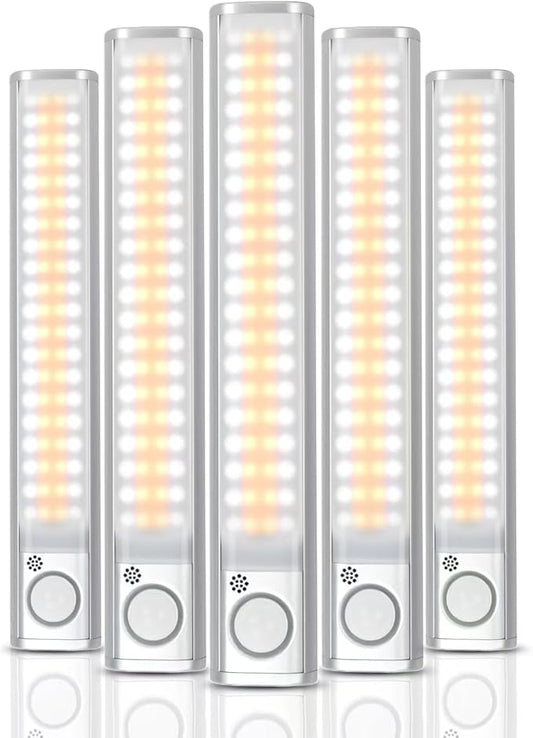 Under Cabinet Lighting, 80 LED Motion Sensor Light Indoor, Rechargeable Closet Light, 3 Color Temps Under Cabinet Lights, Wireless Dimmable Under Counter Lights for Kitchen, Pantry (5 Pack)