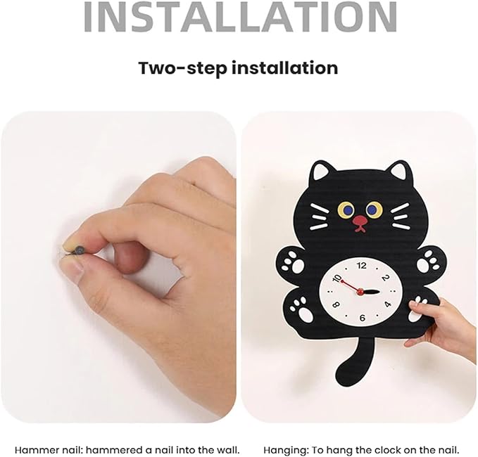 FASHION in THE CITY Adorable Cat Themed Swing Wall Clock - Silent Non-Ticking Pendulum Clock, Easy to Read Analog Clock for Cat Lovers, Nursery, Kitchen, Cute Home Decor Gift (YBZ001-Brown)