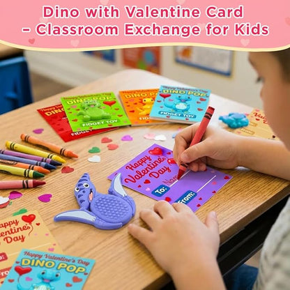 24Pack Valentine's Day Gifts for Kids School Classroom, Valentines Day Cards for Kids School Classroom, Valentine's Day Dinosaur Sensory Stone for Autistic Kid, Valentine Party Favors for Boy Girls