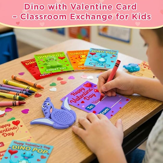 24Pack Valentine's Day Gifts for Kids School Classroom, Valentines Day Cards for Kids School Classroom, Valentine's Day Dinosaur Sensory Stone for Autistic Kid, Valentine Party Favors for Boy Girls