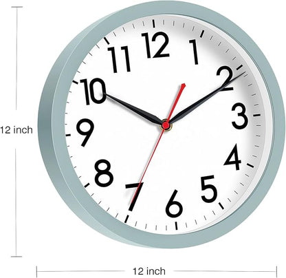 AKCISOT Wall Clock, Modern Small Wall Clocks Battery Operated 12 Inch, Silent Non-Ticking Analog Classic for Office, Home, Bathroom, Kitchen, Bedroom, School(Blue Gray)