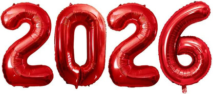 GOER 2026 Foil Number Balloons for 2026 New Year Eve Festival Party Supplies Graduation Decorations (Red,32 Inch)