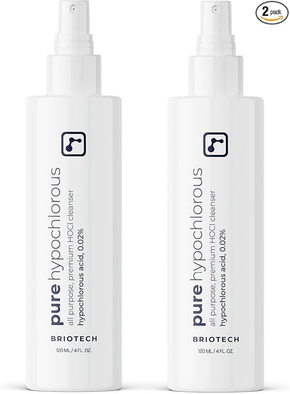 BRIOTECH Pure Hypochlorous Acid Spray and Cleanser, Original Premium HOCl Topical Solution, Multi-Purpose Cleaner, Family Approved & Pet Friendly, 4 fl oz (2 Pack)