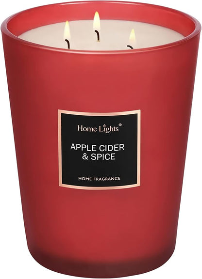 HomeLights Highly Scented Candles, Big 33.3 oz for Home, Natural Soy Aromatherapy Candles, Smokeless Long Lasting 130h with 3 Cotton Wicks, Candles Gifts for Women & Men - Apple Cider & Spice