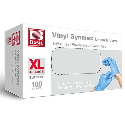 Jointown Basic Medical Synmax Vinyl Exam Gloves - Latex-Free & Powder-Free - X-Large, BMPF-3004(box of 100,Blue)