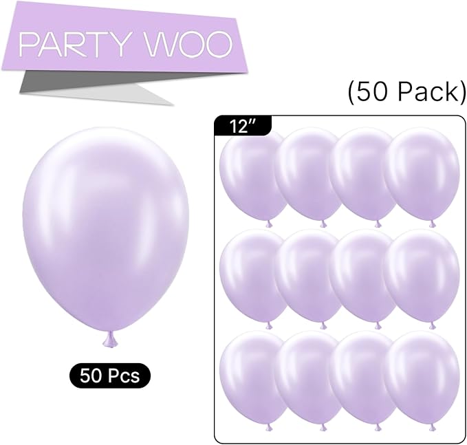 PartyWoo 50pcs Pearl Light Purple Balloons, 12inch, Latex, for Balloon Garland, Birthday, Wedding Decorations