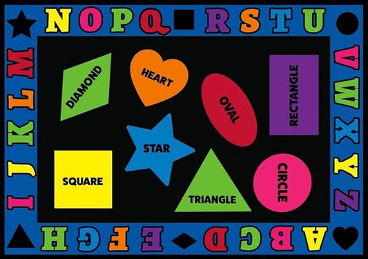 Shapes with The Alphabet Classroom Rug 7'6" x 12' Rectangle, Educational Classroom Rug, Kids Learning Play Mat | Area Rug for Bedroom or Playroom