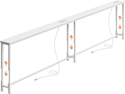 Huuger 102.4 Inch Sofa Table with Power Outlets, 23.9’’-34.4’’ Height Adjustable Range, Behind Couch Table with USB-C Ports, Sofa Tables Narrow Long, Skinny Console Table, for Small Spaces, White