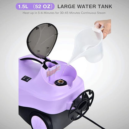 COSTWAY 2000W Multipurpose Steam Cleaner with 19 Accessories, Household Steamer w/ 1.5L Tank for Cleaning, Heavy Duty Rolling Cleaning Machine for Carpet, Floors, Windows and Cars (Purple)