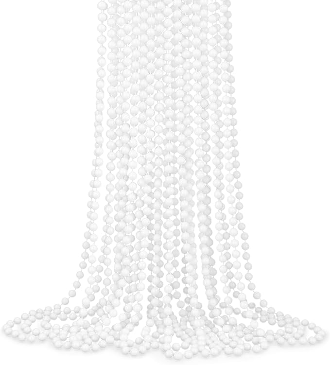 YAXINRUI 12 PCS White Mardi Gras Beads, 33" White Bead Necklaces Party Costume Necklace Round Parade Throw Beads in Bulk for Mardi Gras Christmas Festive Events, Party Favors