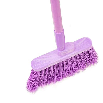 SPARTA 41083EC68 Plastic Color Coded Broom, Unflagged Bristles, Long Broom With Angled Head For Small Debris Cleaning, 56 Inches, Purple, (Pack of 12)